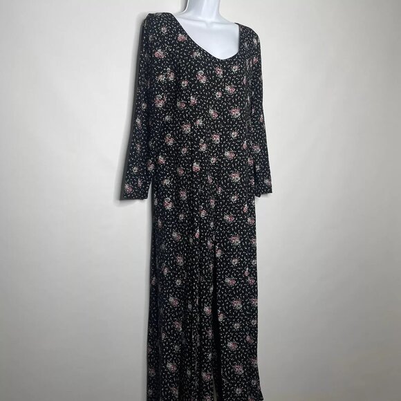Vintage 80s EXPO Black Pink White Ditsy Floral Crop Wide Leg Jumpsuit - Picture 3 of 8